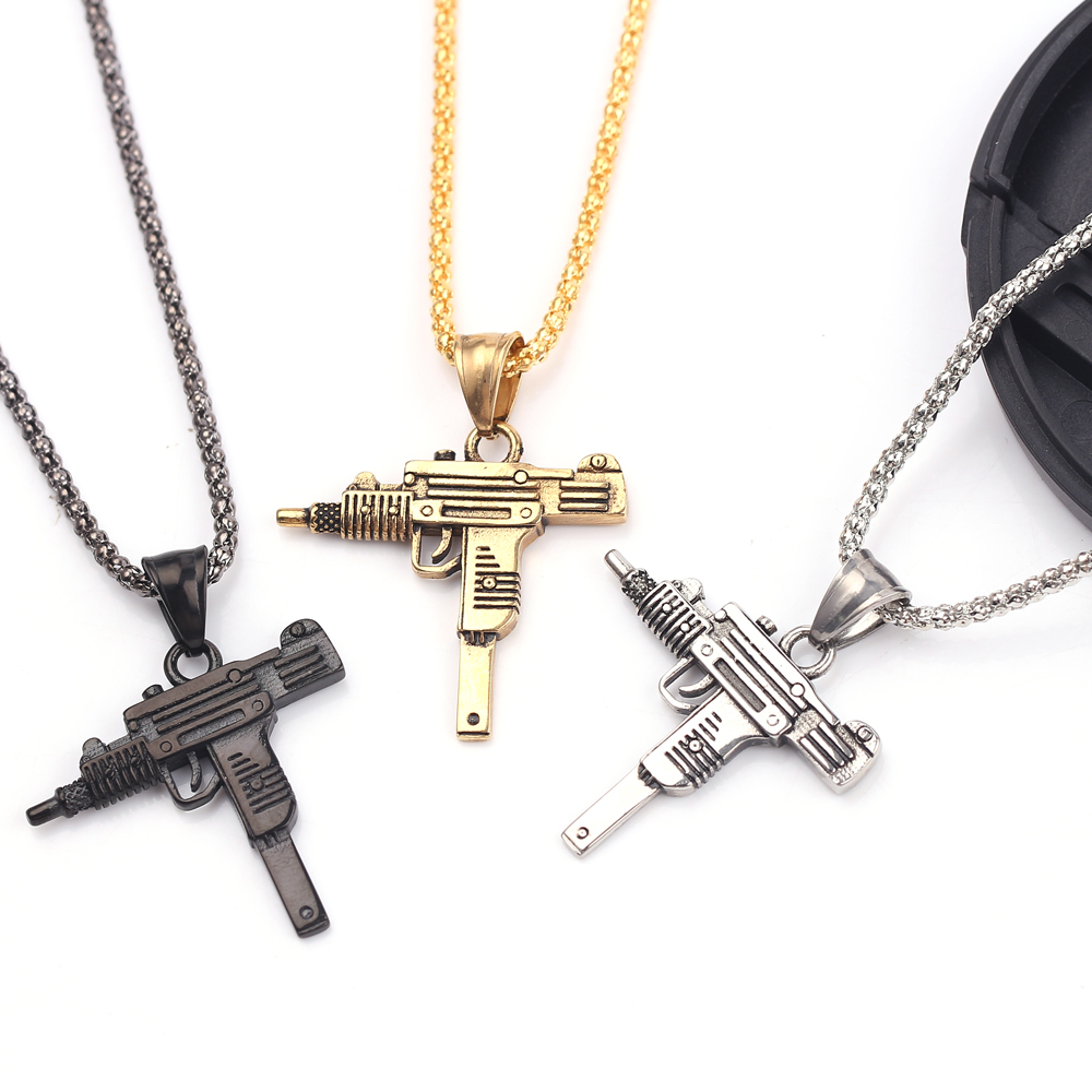 Men Accessories Pendant - Punk Uzi Tabanca Makineli Tüfek Kolye