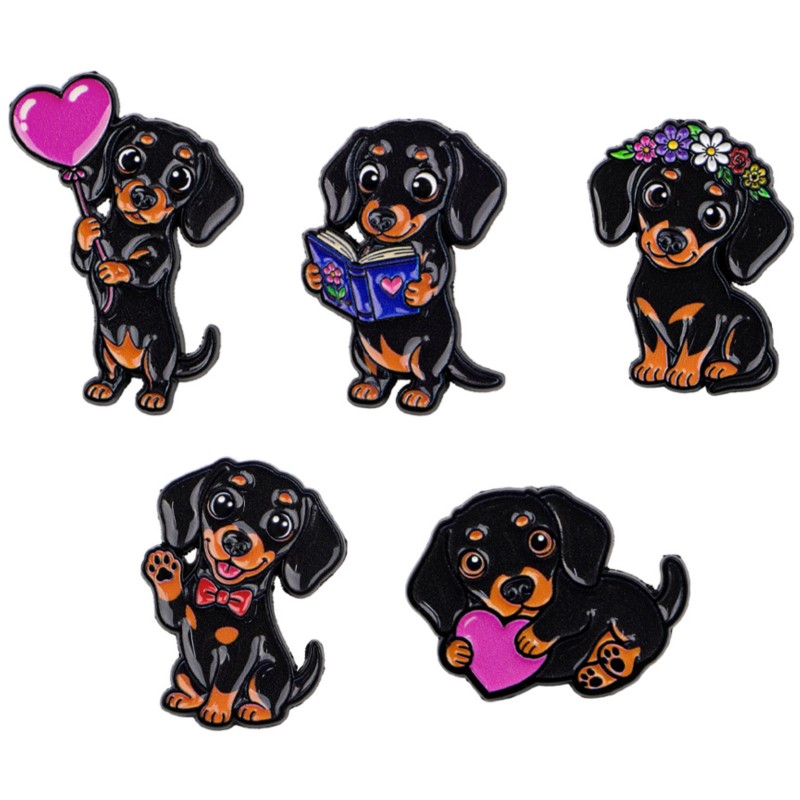 Lapel Pin Enamel - 5 adet Sevimli Dachshund Emaye Pin
