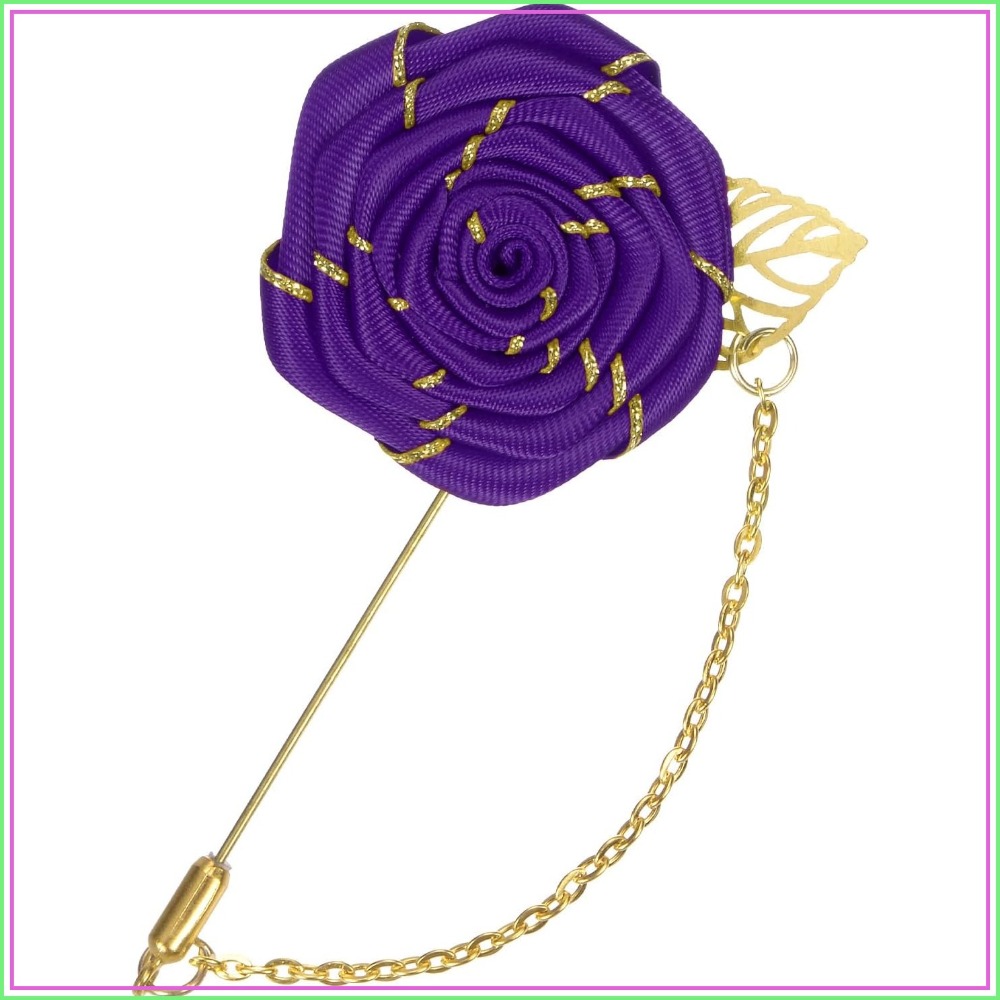 Men Accessories Wedding - Altın Yapraklı Gül Çiçeği Broşu, Erkekler