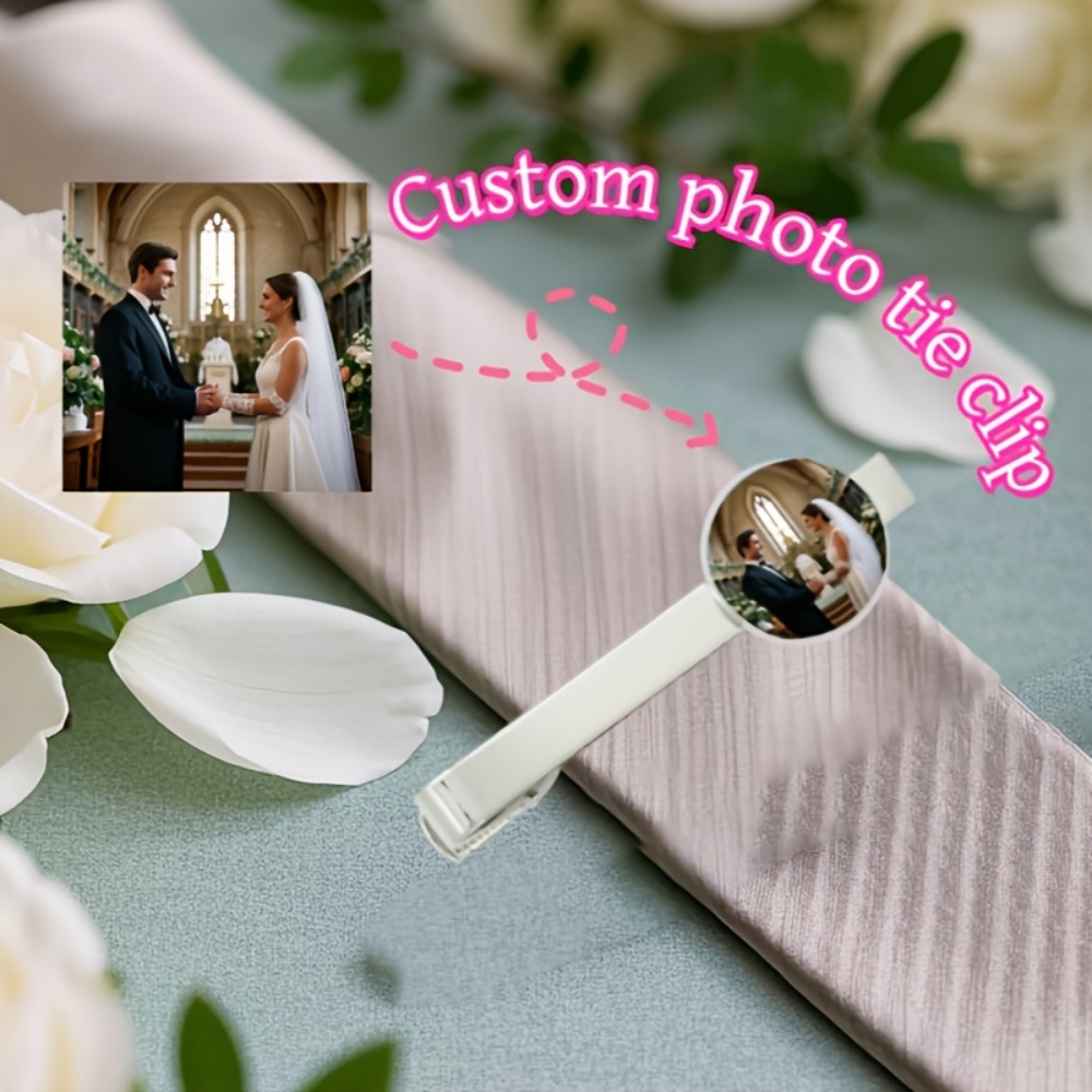 Men Accessories Wedding - Özel Fotoğraf Baskılı Metinli Kravat İğnesi,